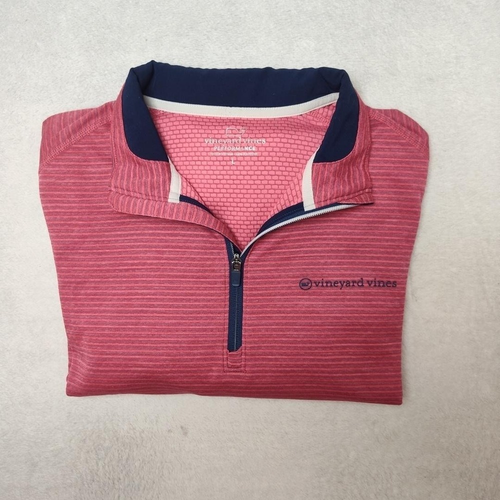 Vineyard Vines Pullover Mens L Pink Performance 1/4 Zip Mock Neck Golf Sankaty